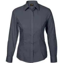Grey Basic Poly Cotton Blouse Long Sleeve Ladies